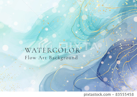 Violet cyan blue liquid watercolor background with golden stains. Teal mauve grey marble alcohol ink drawing effect. Vector illustration design template for wedding invitation, menu, rsvp Violet cyan blue liquid watercolor background with golden stains. Teal mauve grey marble alcohol ink drawing effect. Vector illustration design template for wedding invitation, menu, rsvp 83555458