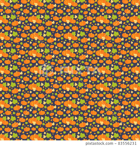 Seamless pattern with hand drawn pumpkins and leaves. 83556231