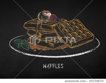 Chalk drawn vector illustration of Waffles Chalk drawn vector illustration of Waffles 83556674