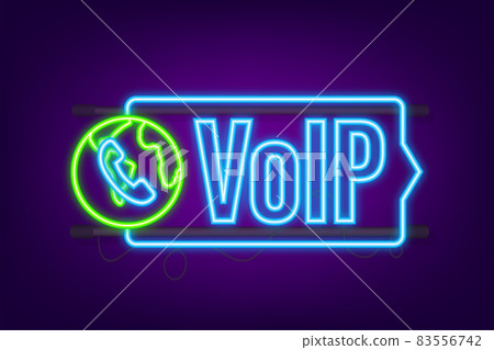 VoIP technology, voice over IP. Internet calling banner. Neon icon. Vector illustration 83556742