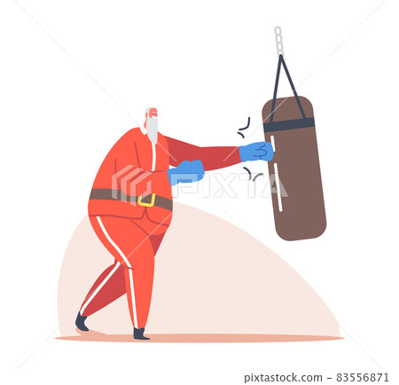 Santa Training in Gym with Punching Bag. Christmas Winter Holiday Sport, Saint Nicholas Character Healthy Lifestyle Santa Training in Gym with Punching Bag. Christmas Winter Holiday Sport, Saint Nicholas Character Healthy Lifestyle 83556871