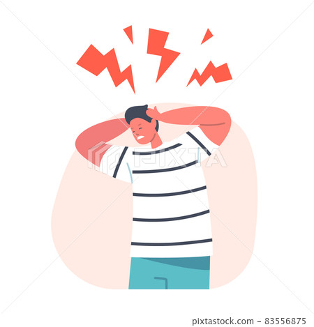 Furious Boy Gnash Teeth with Flashes above Head, Feel Depression, Stress and Headache. Fury, Rage, Outraged Kid Furious Boy Gnash Teeth with Flashes above Head, Feel Depression, Stress and Headache. Fury, Rage, Outraged Kid 83556875