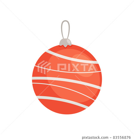 Christmas Tree Decoration, Xmas Bauble, Red Toy with Stripes and Loop for Hanging Isolated on White Background Christmas Tree Decoration, Xmas Bauble, Red Toy with Stripes and Loop for Hanging Isolated on White Background 83556876