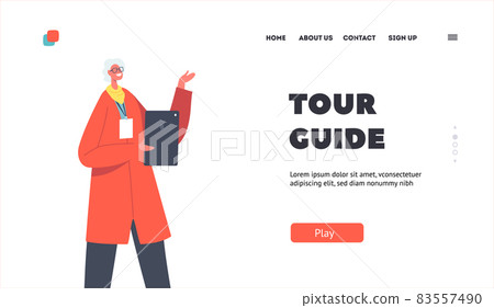 Tour Guide Landing Page Template. Educated Senior Historian in Museum Conduct Educational Lecture about Ancient Times 83557490