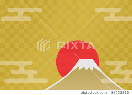 富士山、太陽和雲彩的日本圖案背景 富士山、太陽和雲彩的日本圖案背景 83558216
