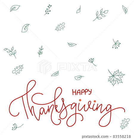 Happy Thanksgiving Day Hand drawn typography poster with lettering and autumn leaves. Script 83558218