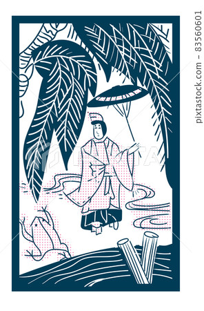 Illustration of Hanafuda Single rose double tone Black and white | November Ryugetsu ono no Michikaze | Japanese card game 83560601