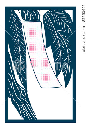 Illustration of Hanafuda Single rose double tone Black and white | November Yanagi strips | Japanese card game Illustration of Hanafuda Single rose double tone Black and white | November Yanagi strips | Japanese card game 83560603