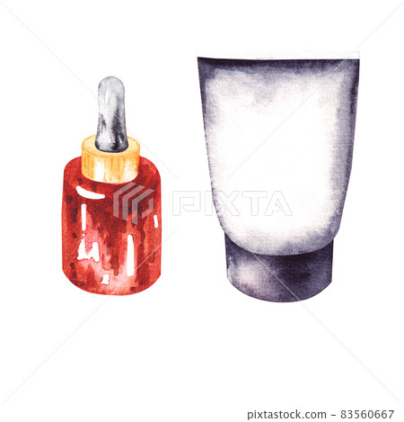 A watercolor tube and a jar of cosmetic products A watercolor tube and a jar of cosmetic products 83560667