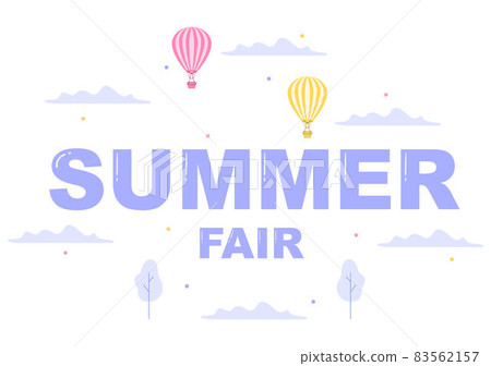 Summer Fair with Carnival, Circus, Funfair or Amusement Park. Landscape of Carousels, Roller Coaster, Air Balloon and Playground Vector Illustration 83562157