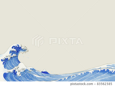 富士山和波浪浮世繪背景框架水彩插圖 富士山和波浪浮世繪背景框架水彩插圖 83562385