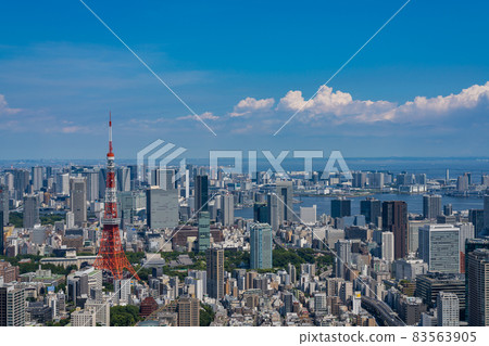 [東京] 夏日藍天下俯瞰東京塔的都市風景 83563905