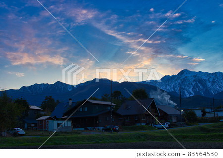 Hakuba Mountains surrounded by a beautiful sunset, Hakuba Village, Nagano Prefecture Hakuba Mountains surrounded by a beautiful sunset, Hakuba Village, Nagano Prefecture 83564530