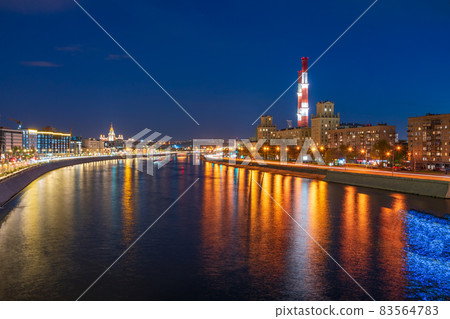 View on the Moscow river, Berezhkovskaya and Savvinskaya embankments in the evening, summer urban cityscape View on the Moscow river, Berezhkovskaya and Savvinskaya embankments in the evening, summer urban cityscape 83564783