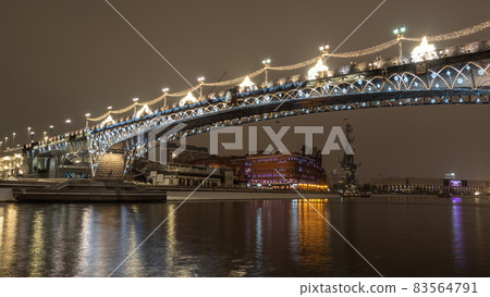Night view of the Patriarshy Bridge in Moscow. Night view of the Patriarshy Bridge in Moscow. 83564791