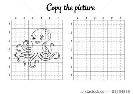Copy the picture. Draw by grid. Coloring book pages for kids. Handwriting practice, drawing skills training. Education developing printable worksheet. Activity page. Cute cartoon vector illustration. Copy the picture. Draw by grid. Coloring book pages for kids. Handwriting practice, drawing skills training. Education developing printable worksheet. Activity page. Cute cartoon vector illustration. 83564889