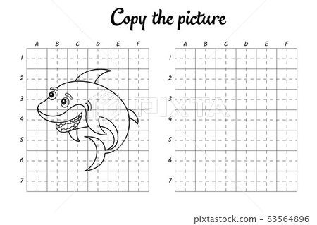 Copy the picture. Draw by grid. Coloring book pages for kids. Handwriting practice, drawing skills training. Education developing printable worksheet. Activity page. Cute cartoon vector illustration. Copy the picture. Draw by grid. Coloring book pages for kids. Handwriting practice, drawing skills training. Education developing printable worksheet. Activity page. Cute cartoon vector illustration. 83564896