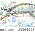岩手縣盛岡市海雲橋水彩素描 83564998