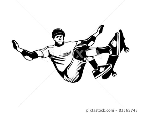 Jumping Skateboardist Engraving Composition 83565745