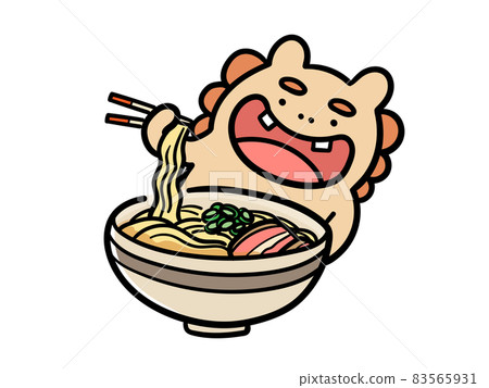 Handwritten style illustration of cute Shisa eating Okinawa soba Handwritten style illustration of cute Shisa eating Okinawa soba 83565931