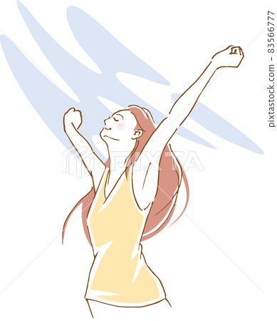 Image illustration of a woman raising her hands 83566777