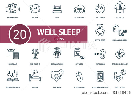 Well Sleep icon set. Collection of simple... - Stock Illustration ...