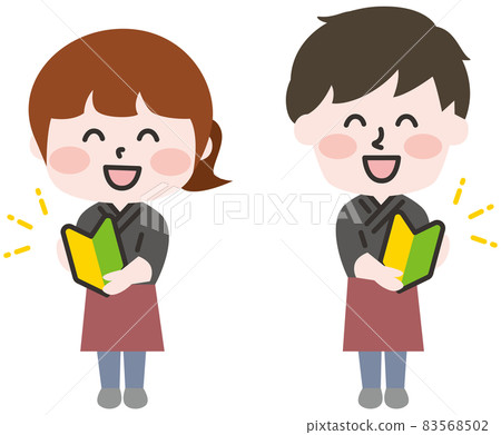 Men and women of food and beverage staff with beginner marks 83568502