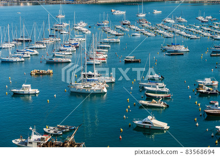 Many Recreational Boats moored in the Port of Lerici village - Liguria Italy 83568694