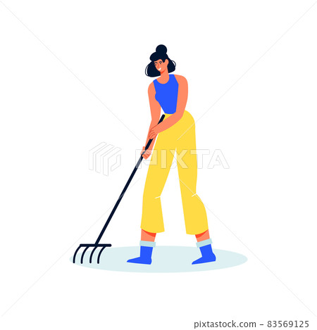 Woman With Rake Composition - Stock Illustration [83569125] - PIXTA