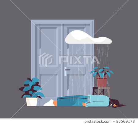 unhappy woman lying on floor under rain cloud girl feeling desperate and lonely mental health diseases depression unhappy woman lying on floor under rain cloud girl feeling desperate and lonely mental health diseases depression 83569178
