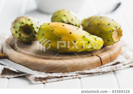 Raw prickly pears. Opuntia or indian fig cactus. Raw prickly pears. Opuntia or indian fig cactus. 83569326