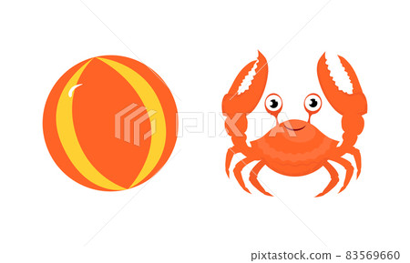 Inflatable Beach Ball and Red Crab with Claws Vector Set Inflatable Beach Ball and Red Crab with Claws Vector Set 83569660