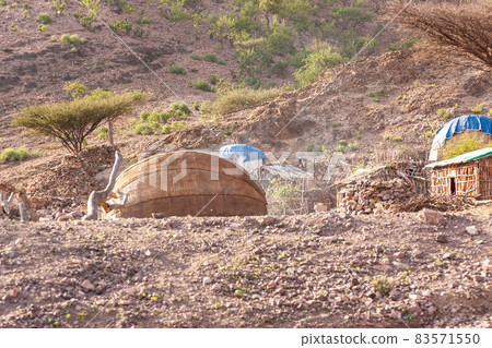Remote Afar nomad shelter village in Djibouti Remote Afar nomad shelter village in Djibouti 83571550