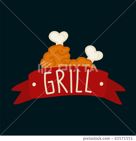Logo of grilled chicken. Chicken legs are the emblem of food. Farm poultry for Fast Food in doodle. 83571551