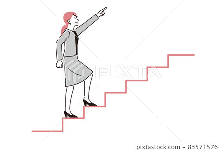 一個商人女人爬樓梯瞄准人的頂部 83571576