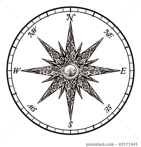 Compass Rose Old Vintage Engraved Etching Map Icon 83571945