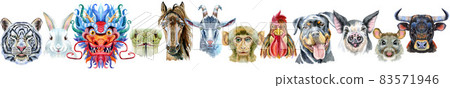 Border from watercolor twelve chinese zodiac animals Border from watercolor twelve chinese zodiac animals 83571946