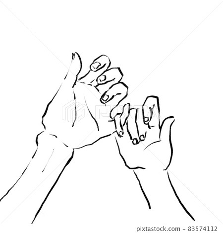 Hands to cut fingers, promises, pinky swear, parent and child, (line drawing) 83574112