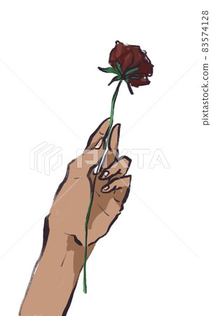 白色背景上的花朵，手上有玫瑰，手，手指，（白色背景） 83574128