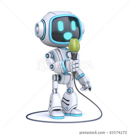 Cute blue robot singing 3D 83574273