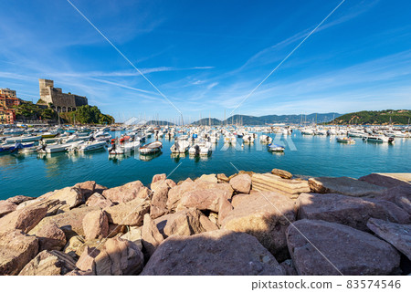 Port of Lerici Town with the Ancient Castle - Gulf of La Spezia Liguria Italy 83574546