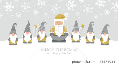 christmas greeting card with cute santa and christmas dwarf 83574934