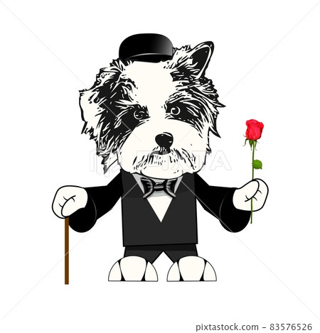 Illustration of Dog in Tuxedo with Rose Illustration of Dog in Tuxedo with Rose 83576526