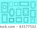 Vintage photo frame in doodle style. Vector hand drawn set with picture frames 83577502