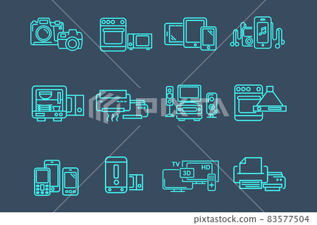 Household appliance icons set. Home and kitchen electronics 83577504