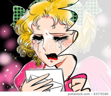 70's Shojo Manga A blonde vertical roll lady who reads a farewell letter and cries 83578380