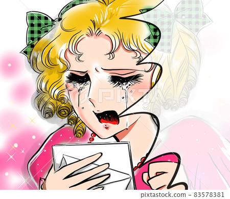 70's Shojo Manga A blonde vertical roll lady who reads a farewell letter and cries 83578381