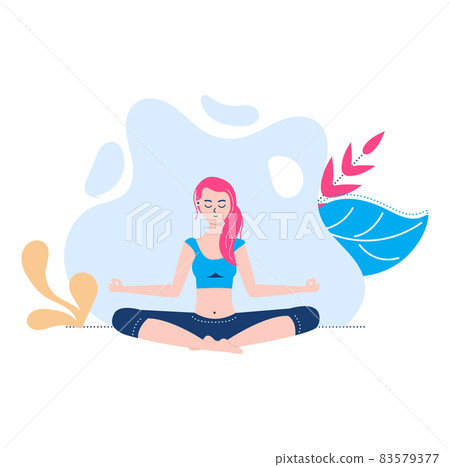 Woman relax spending time, female character meditation yoga practice, concept spiritual reflection cartoon vector illustration, isolated on white. 83579377