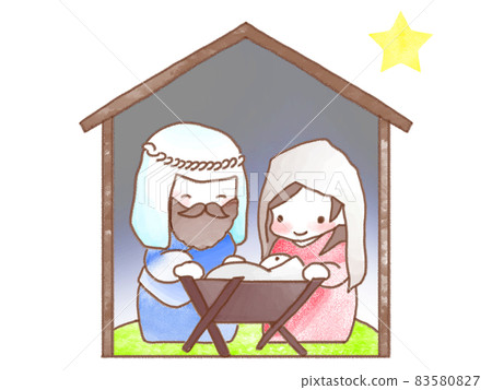 約瑟夫和瑪麗盯著耶穌（基督誕生 3，手寫風格） 83580827