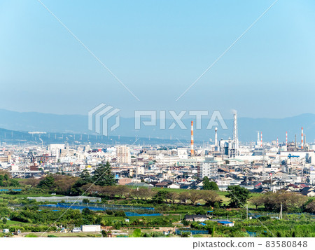 Fuji city paper mill distant view 83580848
